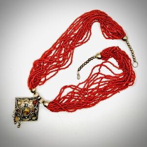 Vintage Tibet Silver coral Carnelian beads pendant necklace, gently loved.